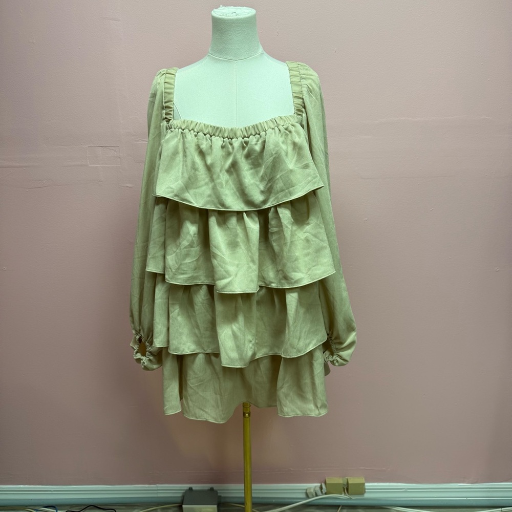 WeWoreWhat Cream Tiered Mini Dress
